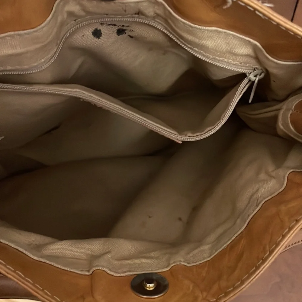 Woven Tan Leather Shoulder Bag